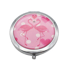 Round Flip Pocket Mirror with Flamingo Designs