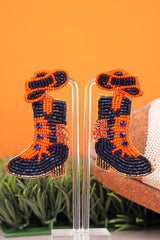 SALE! Viola Twirling Into Gameday Orange and Navy Boots Seed Bead Earrings