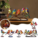 1607BA Stained Acrylic Birds on Branch Desktop Ornaments Multicolor Hummingbird Craft Statue Desktop Ornaments for Home Decorations