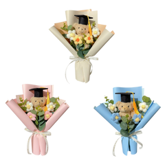 Graduation Bear Crochet Flower Bouquet