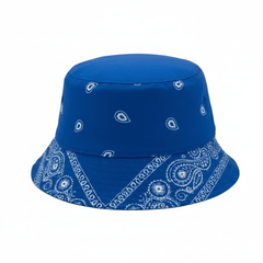 22" Circ. Red & Blue Bandana-Print Polyester Bucket Hats-Random Sold Individually