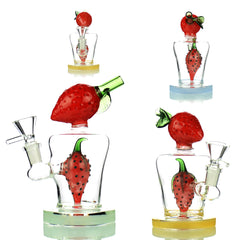 8" Strawberry Water Pipe With Strawberry Shower Head and 14mm Male Bowl