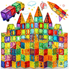 10407TA 20PCS Deluxe Magnetic Tiles with 2 Cars Toy Set, 3D Diamond Magnet Tiles Building Blocks, Montessori Toys for 3 - 8 Years, STEM Preschool Kids Sensory Educational Toys Gift for Boys Girls