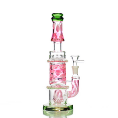 10.5" Double Glass Gold Fume Water Pipe with M9 Perc and 14mm Male Bowl
