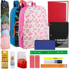 17-Inch Printed Backpack & 20-Piece School Supplies Kit - 8 Prints