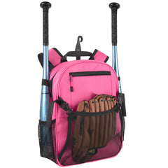 Youth Baseball & Softball Backpack with Bat + Glove Pockets - Pink
