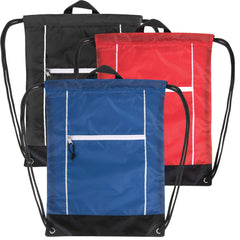 18-Inch Front Zippered Drawstring Backpack - 3 Color Assortment