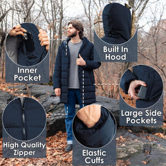 Men's Winter Hooded Puffer Coat - Dark Colors