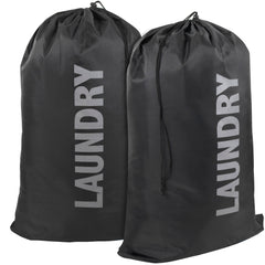 "Laundry" Graphic Drawstring Laundry Bag 2-Pack - Black