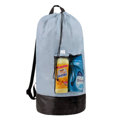 Laundry Bag Backpack with Front Mesh Pocket - Grey