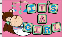 TEDDY BEAR ITS A BABY GIRL 3' X 5' FLAG (Sold by the piece)