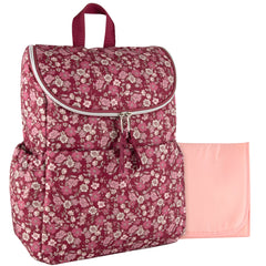Baby Essentials Floral Print Wide Opening Diaper Backpack Set - Burgundy