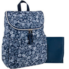 Baby Essentials Floral Print Wide Opening Diaper Backpack Set - Navy