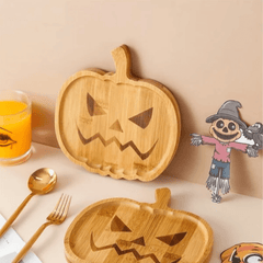 1707BA Halloween Pumpkin Tray Wooden Food Fruit Snack Storage Plate Home Decoration Halloween Party Supples Kitchen Accessories - WHOLESALE USA SUPPLY