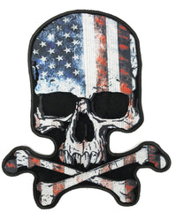 JUMBO SKULL VINTAGE AMERICAN FLAG EMBROIDERED PATCH 9 INCH (Sold by the piece)