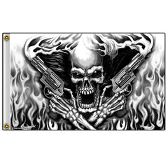 ASSASSIN SMOKING PISTOLS SKULL DELUXE 3' X 5' BIKER FLAG (Sold by the piece )