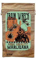 TRAIN WRECK MARIJUANA BURLAP BAG ( sold by the piece )