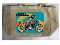 CAFE CANNABIS MARIJUANA BURLAP TOTE BAG ( sold by the piece )