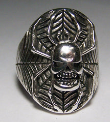 SKULL HEAD SPIDER IN WEB BIKER RING (Sold by the piece) *- CLOSEOUT AS LOW AS $ 3.75 EA