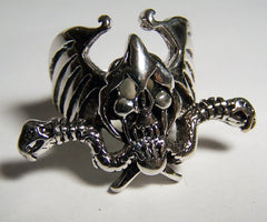 SKULL SNAKES WINGS SILVER BIKER RING (Sold by the piece) * CLOSEOUT $ 3.75 EA