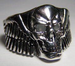 SKULL WITH WRAPPED AROUND WINGS BIKER RING (Sold by the piece)