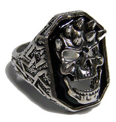 SMILING SKULL HEAD W SPIKES BIKER RING (Sold by the piece) *