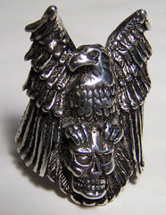 EAGLE HOLDING SKULL HEAD DELUXE BIKER RING (Sold by the piece) *- CLOSEOUT AS LOW AS $ 2.95 EA