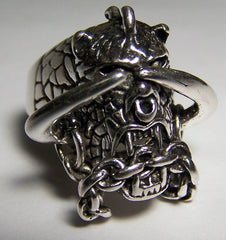 MONSTER WITH CHAINS & HORNS BIKER RING (Sold by the piece) * CLOSEOUT AS LOW AS $ 3.50 EA