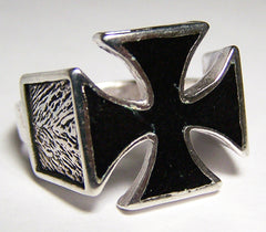 INLAYED BLACK IRON CROSS BIKER RING (Sold by the piece) *