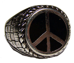 ROUND PEACE SIGN DELUXE SILVER BIKER RING (Sold by the piece)