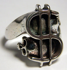 MONEY SIGN WITH SKULL HEADS BIKER RING ( Sold by the piece ) **- CLOSEOUT AS LOW AS $ 2.95 EA