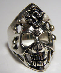 SKULL WITH SPIKES & ROSE BIKER RING (Sold by the piece)