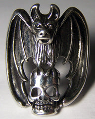 size 14 WINGED BAT HOLDING SKULL HEAD BIKER RING (Sold by the piece) *