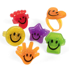 Glitter Smile Face Ring Assortment (48 PACK)