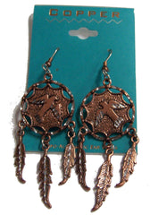 SOLID COPPER EAGLE DREAM CATCHER DANGLE EARRINGS ( sold by the piece )