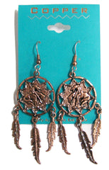 SOLID COPPER END OF TRAIL DREAM CATCHER DANGLE EARRINGS ( sold by the piece )