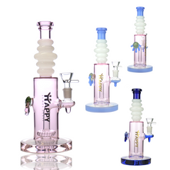 10" HAPPY FUMES GLASS Pink Glass Locket Bong with 14mm Male Bowl
