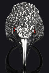 EAGLE HEAD W RED CRYSTAL EYES STAINLESS STEEL BIKER RING ( sold by the piece )