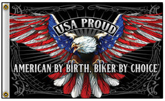 USA PROUD EAGLE AMERICAN BY BIRTH BIKER DELUXE 3 X 5 BIKER FLAG (Sold by the piece)