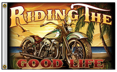 RIDING THE GOOD LIFE MOTORCYCLE BIKER DELUXE 3 X 5 BIKER FLAG (Sold by the piece)
