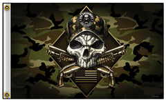 CAMO 2ND AMENDMENT SKULL PISTOL GUNS BIKER DELUXE 3 X 5 BIKER FLAG (Sold by the piece)