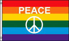 RAINBOW PEACE WORDS AND SIGN 3 X 5 FLAG ( sold by the piece )