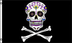 PIRATE TATTOOED CANDY SUGAR SKULL 3' x 5' FLAG (Sold by the piece)