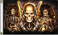 DELUXE COFFIN SKULLS GUNS BIKER 3 X 5 FLAG (sold by the piece )