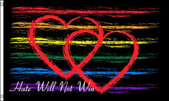 HATE WILL NOT WIN RAINBOW HEARTS 3 X 5 FLAG ( sold by the piece )