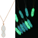 GLOW IN THE DARK BULLET SHAPE WIRE WRAPPED PENDANT ON GOLD 18" CHAIN NECKLACE ( sold by the piece or dozen)