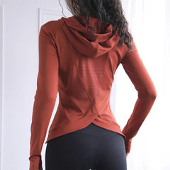 Women Back Forked Yoga Shirt Long Sleeve Thumb Hole Running T-shirt Mesh Breathable Sport Hoodies Fitness Top Gym Workout Blouse