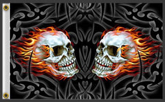 TWIN FLAME SKULLS DELUXE 3' X 5' BIKER FLAG (Sold by the piece)
