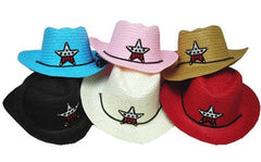 USA STAR SOLID COLORS STRAW KIDS COWBOY HAT * RED OR WHITE* Sold by the piece)