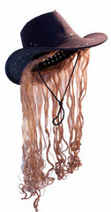 COWBOY HAT W LONG BLONDE HAIR (Sold by the piece)